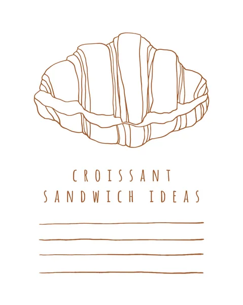 Croissant arte linha de sanduíche no fundo branco —  Vetores de Stock
