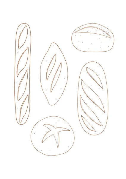 Set de arte de línea de pan — Vector de stock