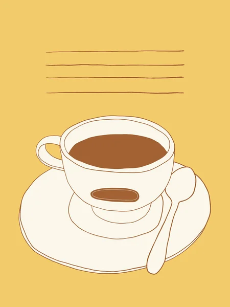 Vetor desenhado à mão xícara de café com pires e colher. Cozinha e café ilustração —  Vetores de Stock