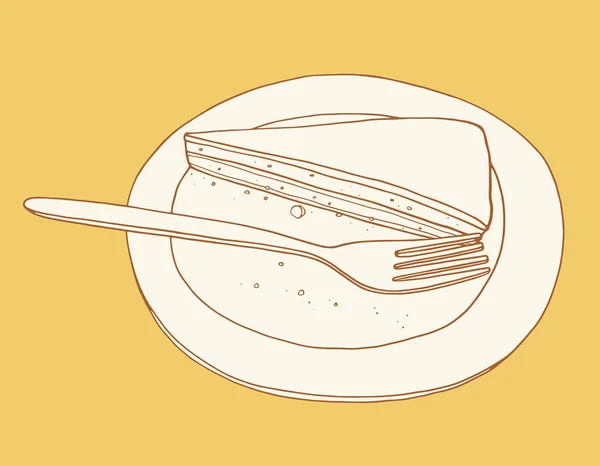 Handgezogener Kuchen auf dem Teller — Stockvektor