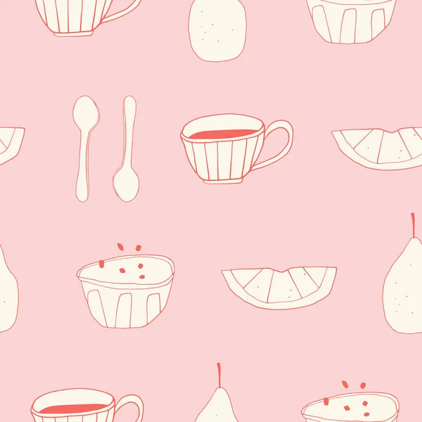 Doodle breakfast seamless pattern — Stock Vector