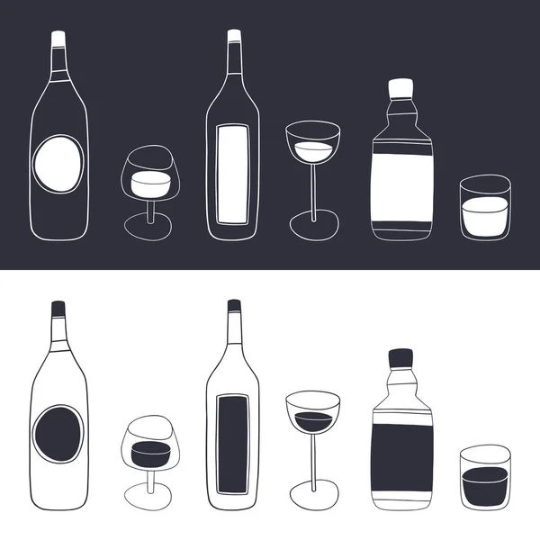 Set de bebidas alcohólicas vectoriales doodle — Vector de stock