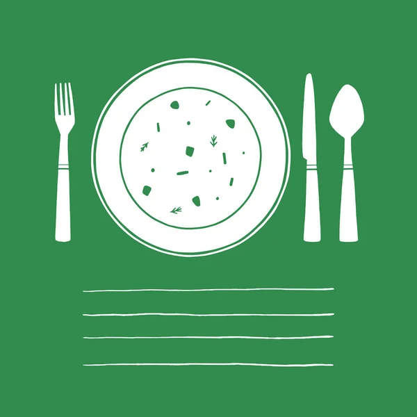 Assiette à soupe et couverts — Image vectorielle