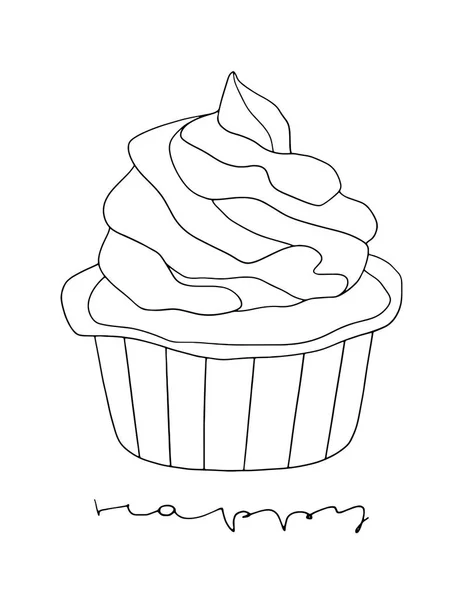 Hand getekend vector cupcake lijntekeningen op de witte achtergrond — Stockvector