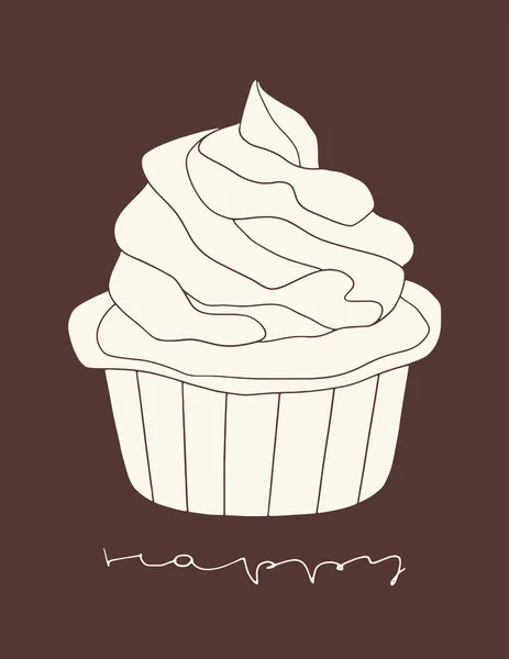 El vektör cupcake saf bir tarzda çekilmiş.