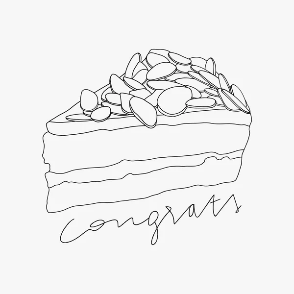 Peça de bolo desenhada à mão com flocos de amêndoa — Vetor de Stock