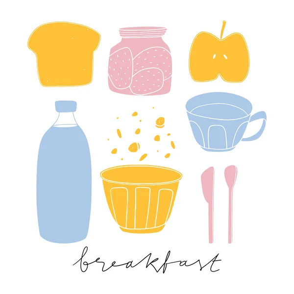 Set de petit déjeuner stylisé dessiné à la main — Image vectorielle