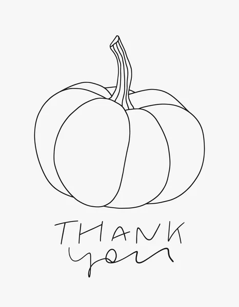 Pumpkin line art with handwritten text thank you — Stock Vector