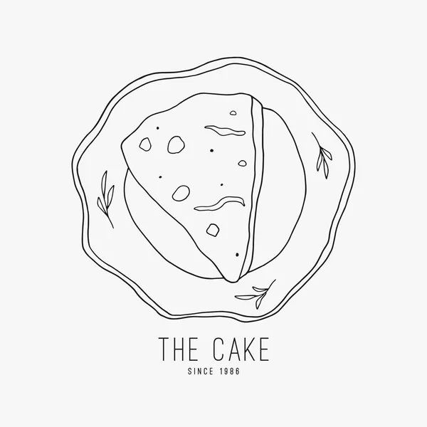Doodle pedaço de torta na arte linha placa —  Vetores de Stock