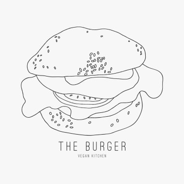 Elle çizilmiş doodle burger illüstrasyon. Fast food satır resmi beyaz zemin üzerine