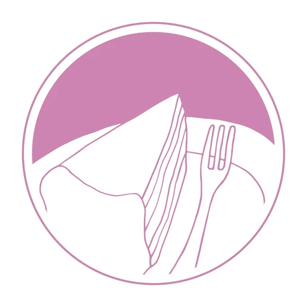 Pedaço Bolo Prato Ilustração Redonda Emblema Sobremesa Desenhado Mão — Fotografia de Stock