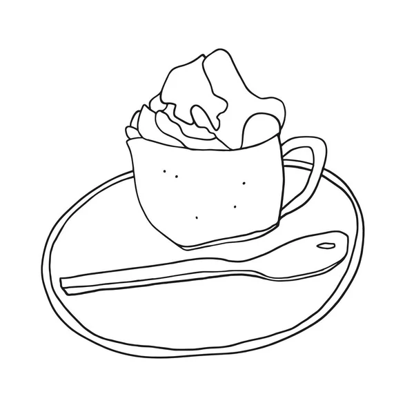 Doodle Taza Café Con Crema Batida Fondo Blanco Logo Café — Foto de Stock