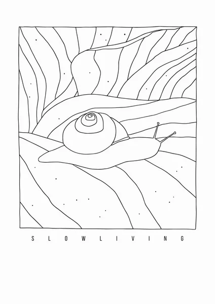 Cartoon snail on the leaves line art on the white background