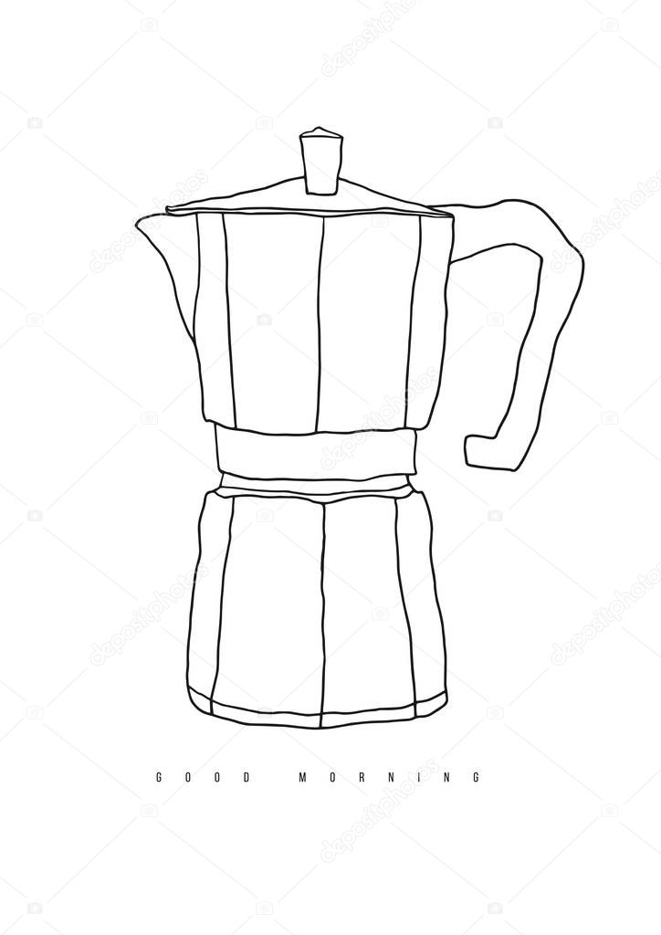 Italian style stove top coffee maker contour illustration