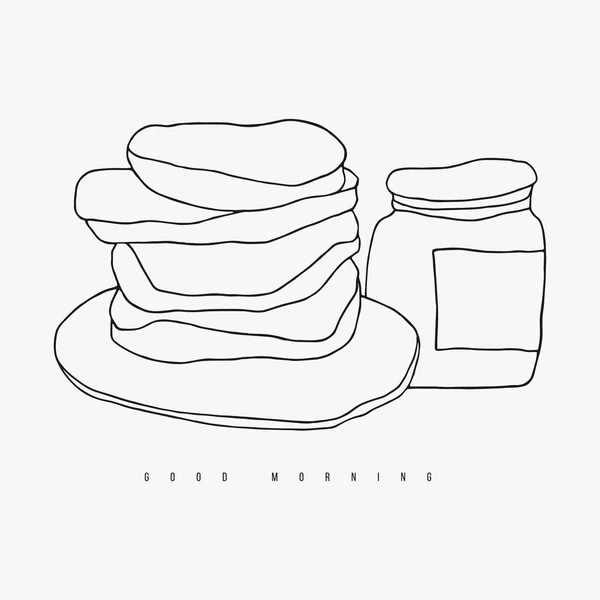 Στοίβα Από Pancakes Doodle Περίγραμμα Εικονογράφηση — Διανυσματικό Αρχείο