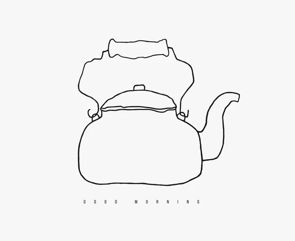 Hand Drawn Doodle Stove Top Kettle Contour Vector Kitchen Line — Stock Vector