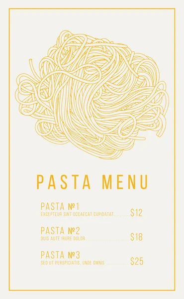 Hand Dras Vektor Kokt Spaghetti Pasta Menyn Design — Stock vektor