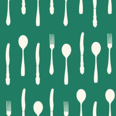 Vector cutlery seamless pattern. Illustrated cafe background with forks, spoons and knives