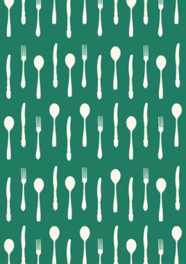 Cutlery pattern background. Illustrated cafe background with forks, spoons and knives