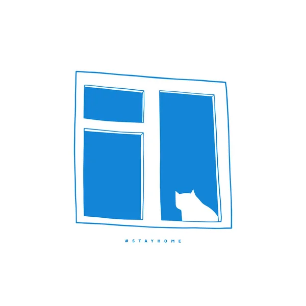 Cat Sitting Window Home Looking Vector Simple Vector Stay Home — Stock Vector