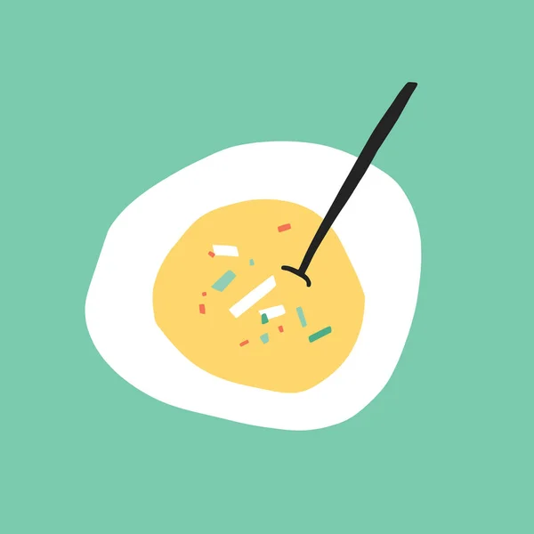 漫画風のスーププレートフラットイラスト 単純なベクトル食品イラスト 上の図 — ストックベクタ