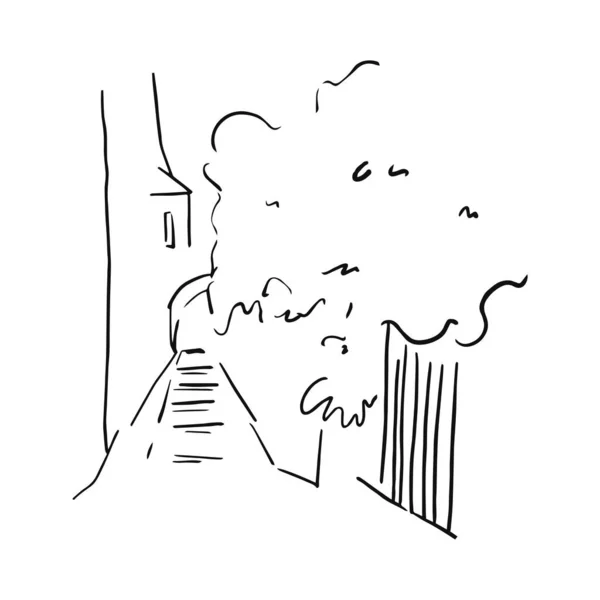 타운의 미니멀리즘적 스케치가 백인들의 배경에 있습니다 일러스트 도시식 — 스톡 벡터