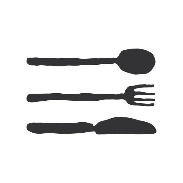 Desenho Mão Talheres Ingênuo Fork Colher Faca Café Ilustração Fundo —  Vetores de Stock