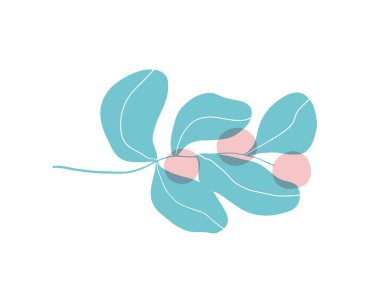 Yaprak ve böğürtlenli soyut dal. Basit çiçek elementi 