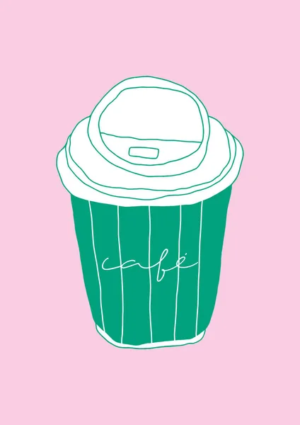 Café Pour Aller Illustration Tasse Papier Simple Café Coloré Ligne — Image vectorielle