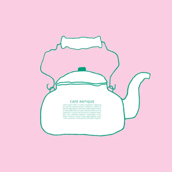 Hand Drawn Stovetop Kettle Line Art Εικονογράφηση Τόπου Σκίτσα Κουζίνας — Διανυσματικό Αρχείο