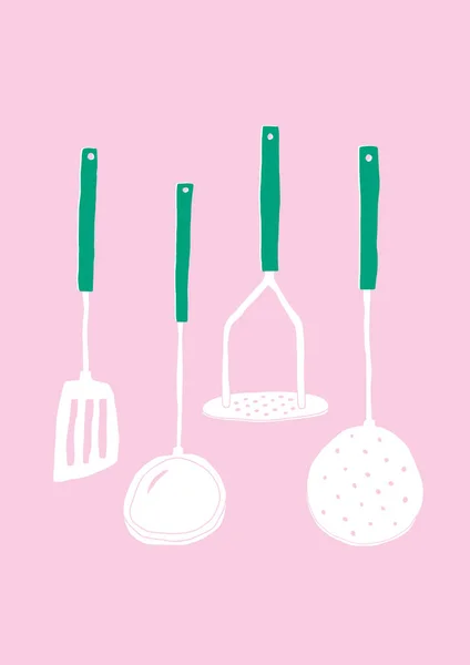 Набір Посуду Кухні Намальованого Вручну Кухонні Інструменти Doodle Картопляна Матка — стоковий вектор
