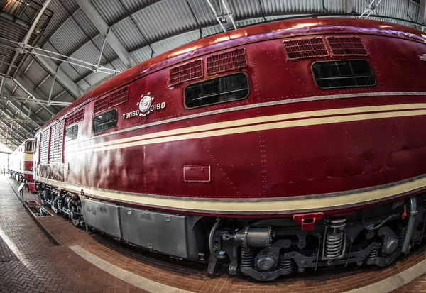 Uma Locomotiva Vermelha Alta Velocidade União Soviética Vezes Com Uma — Fotografia de Stock