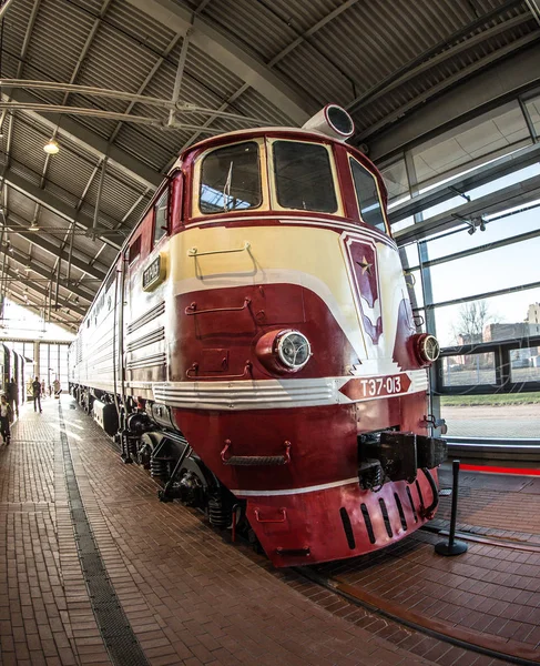 High Speed Red Locomotive Soviet Union Times Star Front Unit — Stockfoto