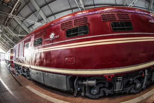 High Speed Red Locomotive Soviet Union Times Star Front Unit — Stockfoto