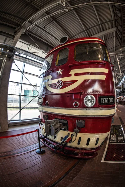 Vysokorychlostní Červená Lokomotiva Dob Sovětského Svazu Hvězdou Přední Straně Jednotky — Stock fotografie