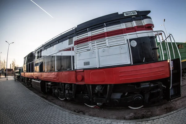 Una Vieja Máquina Vapor Negra Con Ruedas Rojas Parachoques Rojo — Foto de Stock