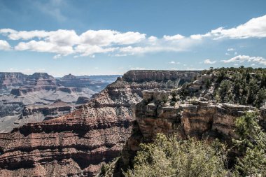 rocky crevice among the mountains of America under a blue sky covered with plants