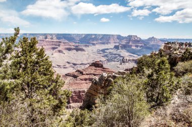 rocky crevice among the mountains of America under a blue sky covered with plants