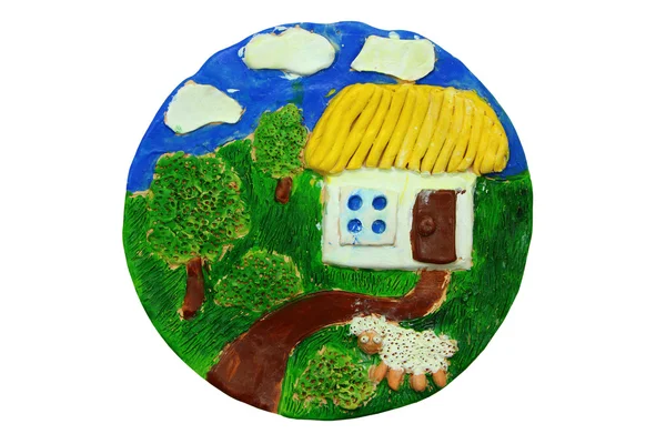 Dekoratif tabak. Çocuk sanat. Ukrayna stili