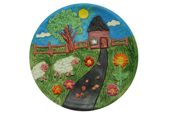 Dekoratif tabak. Çocuk sanat. Ukrayna stili