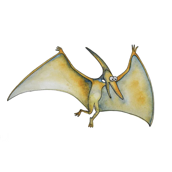 Dinossauro dos desenhos animados Pterodactyl em estilo aquarela — Fotografia de Stock