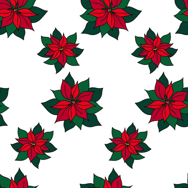 Modèle sans couture de Noël avec plante étoile poinsettia — Image vectorielle