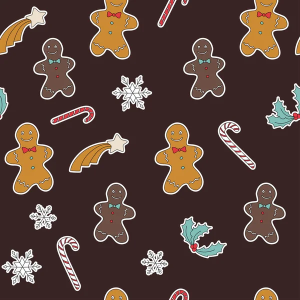Seamless pattern Gingerbread and Christmas symbols — Stock Vector