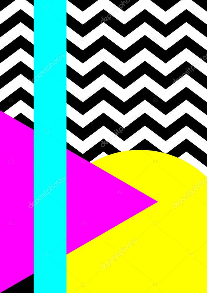Trendy memphis group style poster, bright color background. Vector illustration