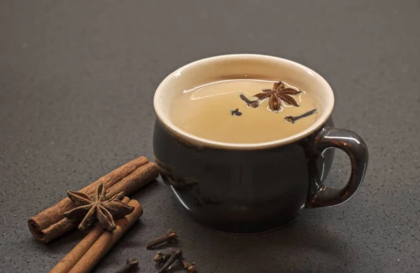 Indian tradition milk drink, masala chai tea with spices. — Stock Photo, Image