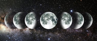 Gece gökyüzünde ay ay döngüsü. NASA.