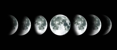 Gece gökyüzünde ay ay döngüsü. NASA.