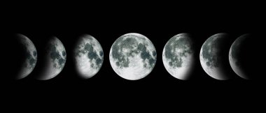 Gece gökyüzünde ay ay döngüsü. NASA.