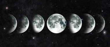 Gece gökyüzünde ay ay döngüsü. NASA.