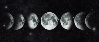 Gece gökyüzünde ay ay döngüsü. NASA.